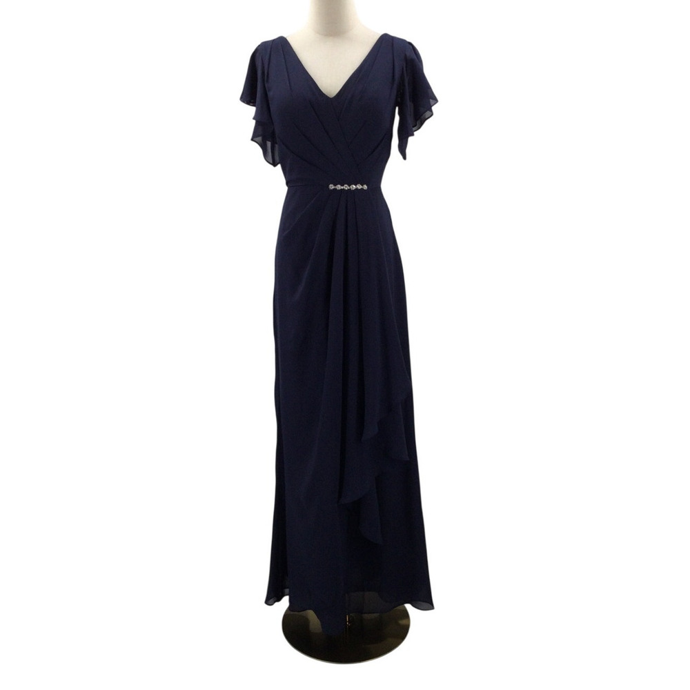 FORMAL 4 S navy blue chiffon mother of bride beaded chiffon maxi dress NEW 0B11